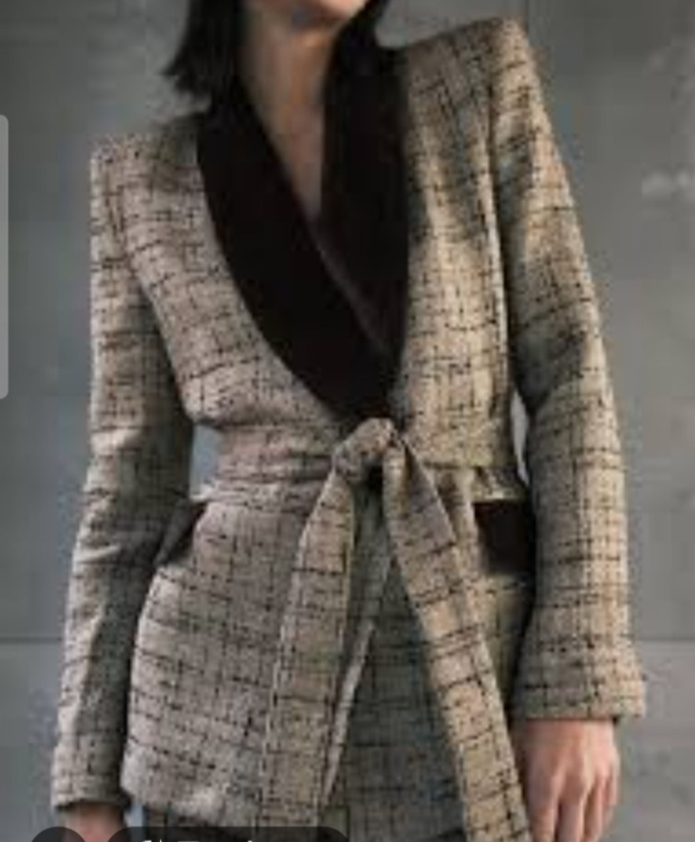 Jordan & Cole Made in USA Vintage Belted Tweed Blazer Women Size M Velvet collar